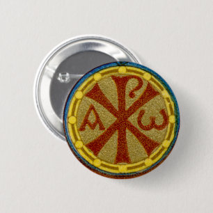 Badge Rond 5 Cm Médaillon Chi Rho / Alpha Omega de SNV 36