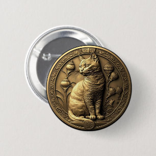 Badge Rond 5 Cm Médaillon de chats assis en or