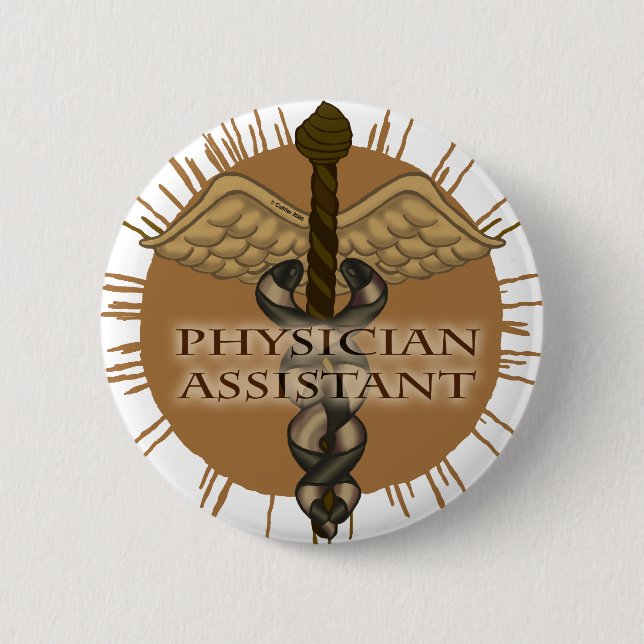 Badge Rond 5 Cm Médecin Assistant Caduceus (Devant)
