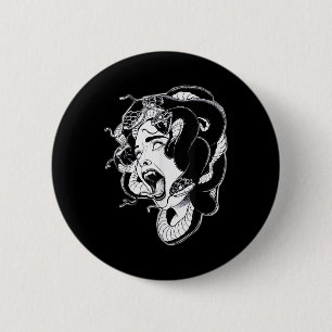 Badge Rond 5 Cm Méduse Blackwork Tattoo Flash