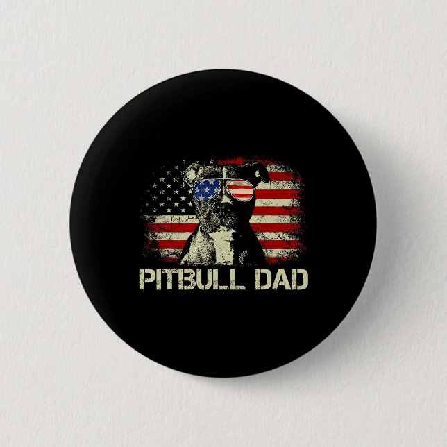 Badge Rond 5 Cm Meilleur Pitbull Papa Jamais Chemise Drapeau Améri (Devant)