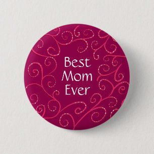 Badge Rond 5 Cm Meilleure maman jamais élégante tourbillons rose