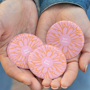 Badge Rond 5 Cm Meilleure nana florale éclat pastel orange rose