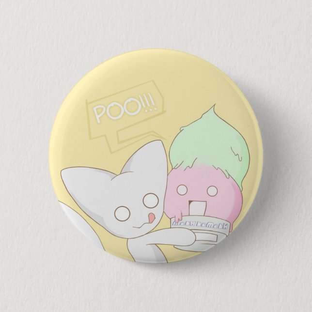 Badge Rond 5 Cm Meko, dunette ! bouton (Devant)