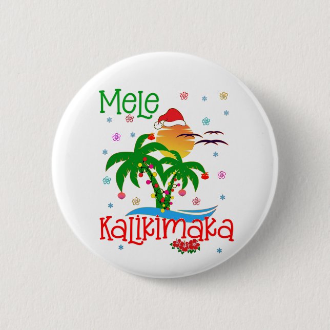 Badge Rond 5 Cm Mele Kalikimaka Hawaiian Joyeux Noël Aloha  (Devant)