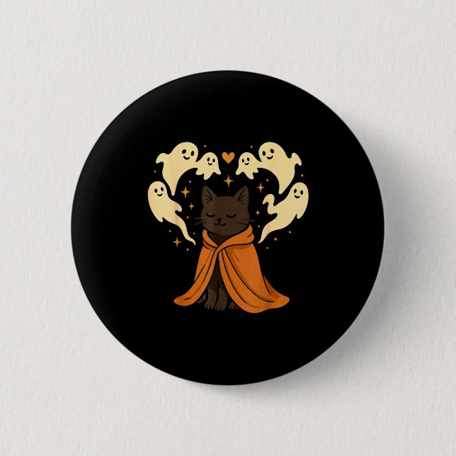 Badge Rond 5 Cm Mème de chat Soky mignon noir Halloween  (Devant)
