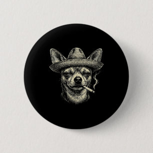 Badge Rond 5 Cm Mème de chien fumant une cigarette drôle de chihua