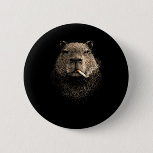 Badge Rond 5 Cm Mème drôle de capybara fumant esthétique rétro vin