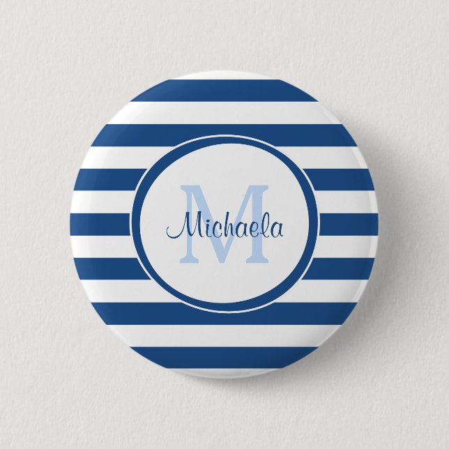 Badge Rond 5 Cm Même les rayures bleues riches lissent le nom et (Devant)