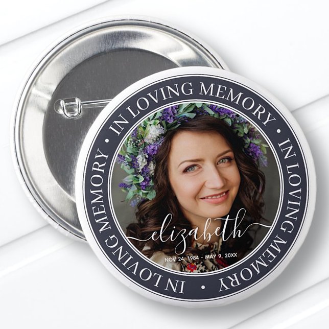 Badge Rond 5 Cm Mémorial en mémoire d'amour Élégante photo classiq (Créateur téléchargé)
