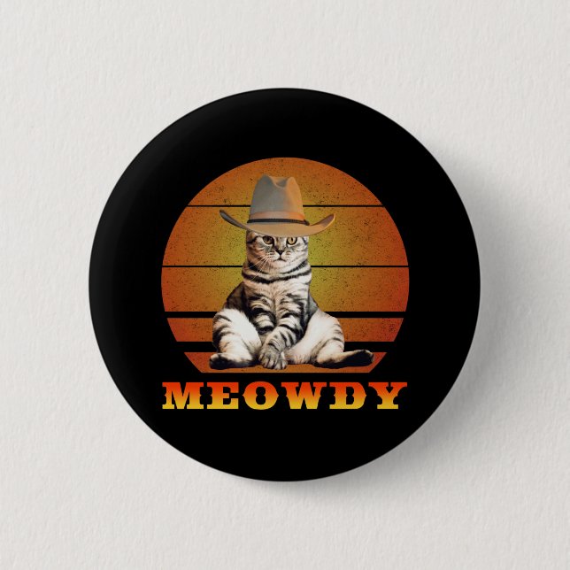 Badge Rond 5 Cm Meowny Funny Cowboy Chat (Devant)