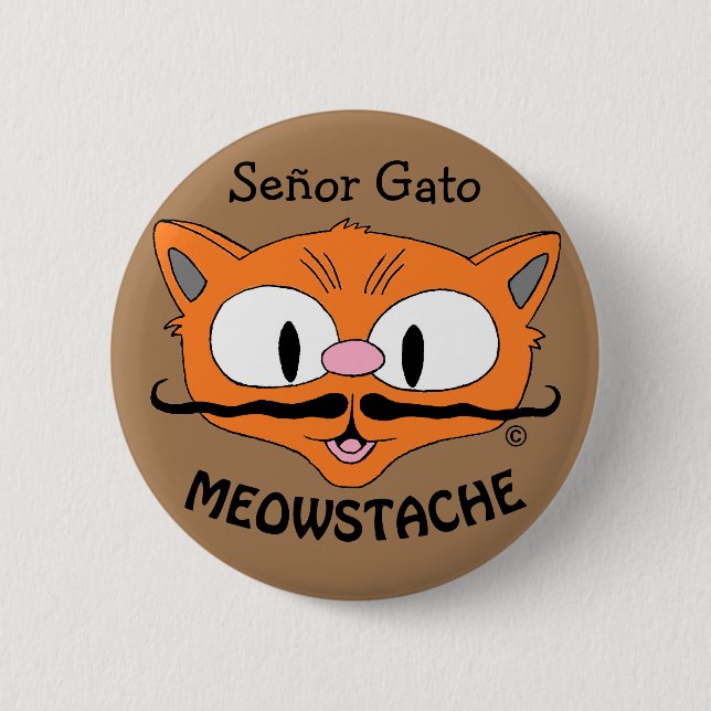 Badge Rond 5 Cm MEOWSTACHE Moustache Chat Señor Gato (Devant)