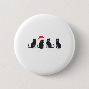 Badge Rond 5 Cm Meowys Noël Chat Noir Chapeaux de Père Noël Présen