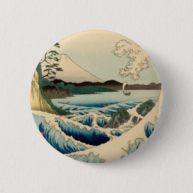 Badge Rond 5 Cm Mer japonaise de Satta Hiroshige Art (Devant)