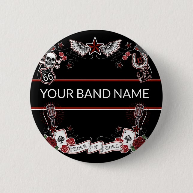 Badge Rond 5 Cm Merch à bande personnalisée Rockabilly Rock & Roll (Devant)