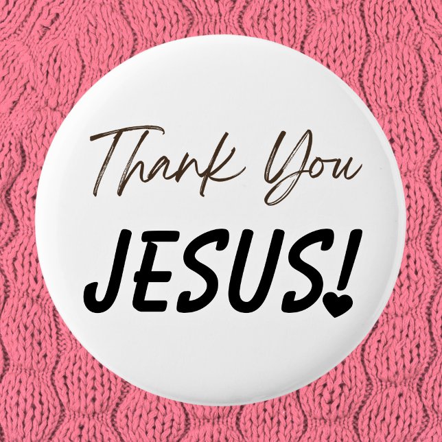 Badge Rond 5 Cm Merci Jésus exclamation gras Cœur Chrétien  (Bold Thank You Jesus Exclamation Heart Christian Button)