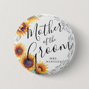 Badge Rond 5 Cm Mère de la chambre   Mariage de fleurs de tournes