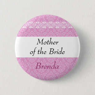 Badge Rond 5 Cm MÈRE de la damassé de rose de JEUNE MARIÉE et d