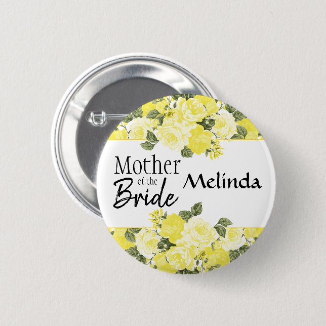 Badge Rond 5 Cm Mère de la jeune mariée - beau floral jaune (Devant & derrière)