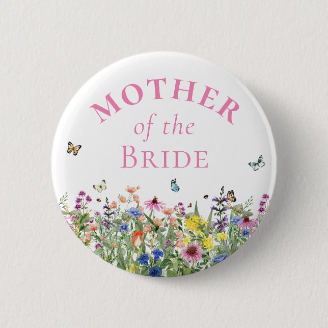 Badge Rond 5 Cm Mère de la mariée - Fleurs et papillons d'été (Devant)