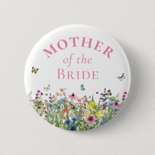 Badge Rond 5 Cm Mère de la Mariée - Floral d'été & Papillons