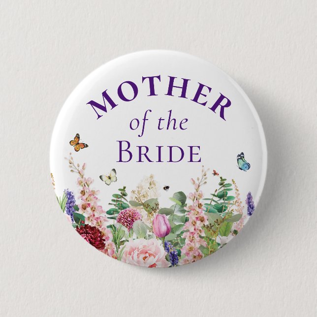 Badge Rond 5 Cm Mère de la mariée - Papillon floral (Devant)