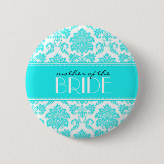 Badge Rond 5 Cm Mère du bouton bleu de damassé de jeune mariée