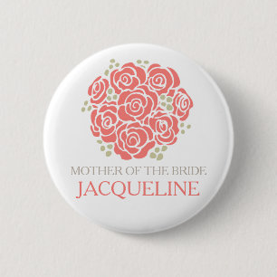 Badge Rond 5 Cm Mère du bouton de corail de goupille de mariage d