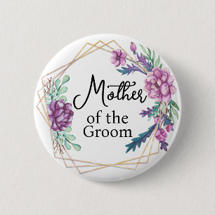 Badge Rond 5 Cm Mère du Marié Fleurs Violettes Mariage