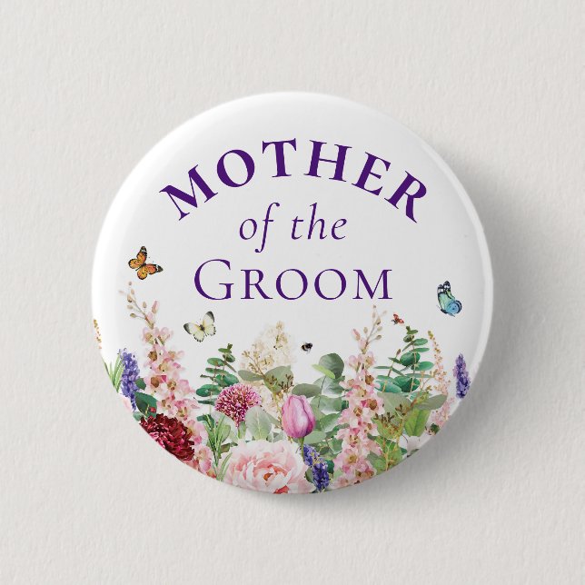 Badge Rond 5 Cm Mère du Marié - Papillon Floral (Devant)