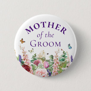 Badge Rond 5 Cm Mère du Marié - Papillon Floral