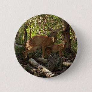 Badge Rond 5 Cm Mère et bébé cerf au Parc national de Shenandoah