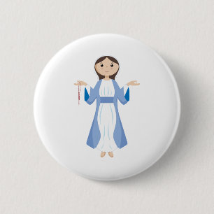 Badge Rond 5 Cm Mère Mary avec le chapelet