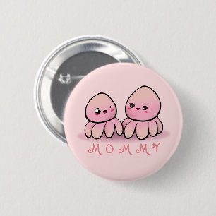 Badge Rond 5 Cm mère pieuvre rose mignonne