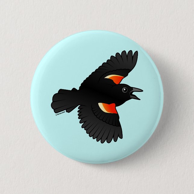 Badge Rond 5 Cm Merle à ailes rouges volant (Devant)
