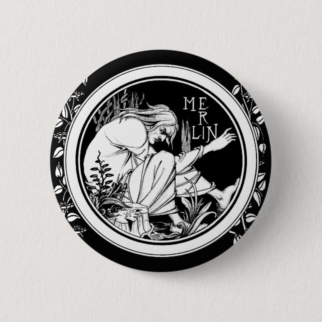 Badge Rond 5 Cm Merlin imaginaire Art Nouveau (Devant)