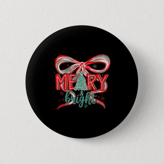 Badge Rond 5 Cm Merry &amp; Bright Tree Coquette Bow Retro Holiday (Devant)