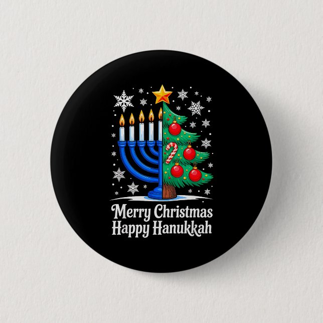 Badge Rond 5 Cm Merry Chrismukkah Happy Christmas Hanukkah Matchin (Devant)
