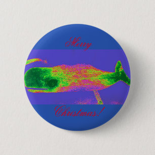 Badge Rond 5 Cm Merry Christmas baleine bouton rouge/vert