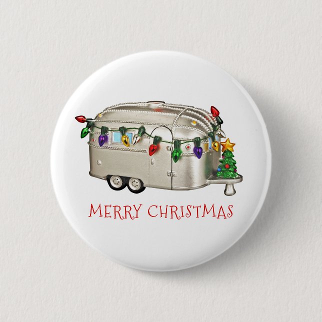 Badge Rond 5 Cm Merry Christmas Camping Trailer (Devant)