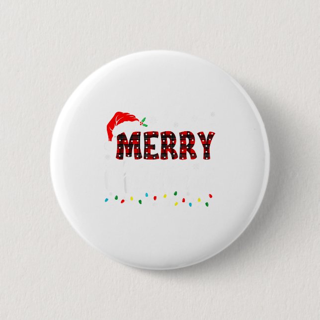 Badge Rond 5 Cm Merry Christmas Lights Santa Hat Xmas Family Match (Devant)