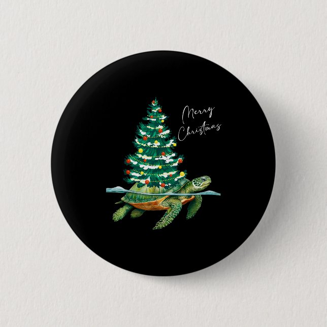 Badge Rond 5 Cm Merry Christmas Sea Turtle Xmas Tree Lights Pjs Me (Devant)