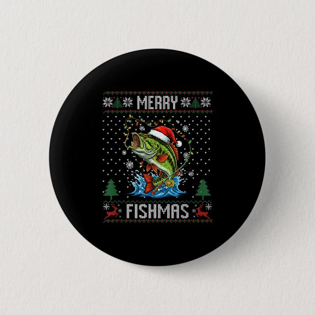 Badge Rond 5 Cm Merry Fishmas B Fish Fishing Christmas Ugly Sweate (Devant)