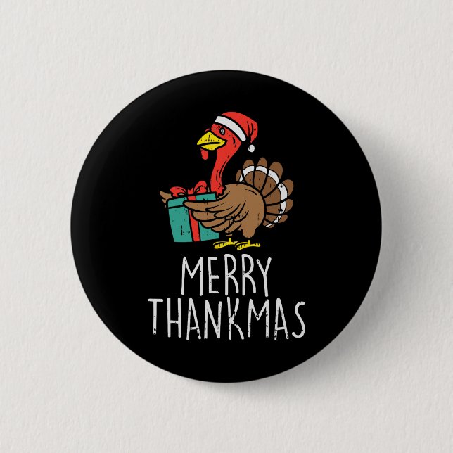 Badge Rond 5 Cm Merry Thankmas Santa Turkey Day Thanksgiving (Devant)