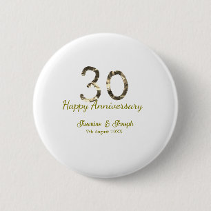 Badge Rond 5 Cm Métallisé doré 30e Joyeux anniversaire ajoutez nom