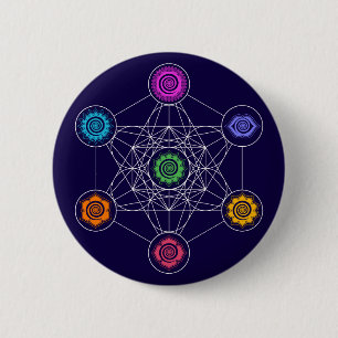Badge Rond 5 Cm Metatrons Cube, Chakras, Centres d'énergie cosmiq