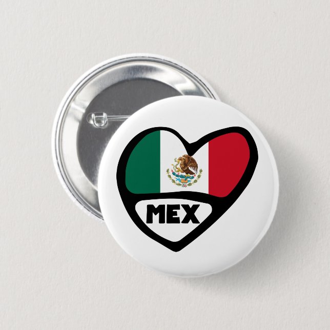 Badge Rond 5 Cm Mexique Code Pays Coeur Drapeau, MEX (Devant & derrière)