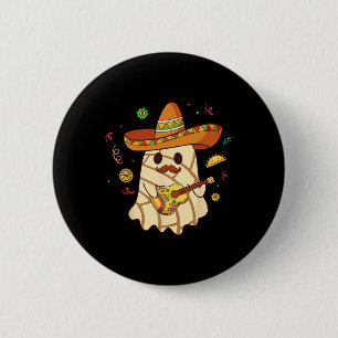 Badge Rond 5 Cm Mexique Éffrayant Ghost Jouer Guitare Conchas Pan