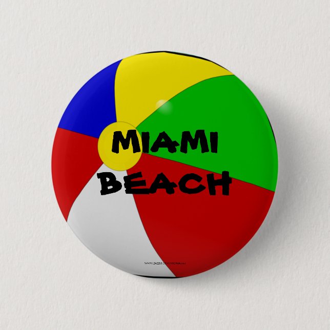 Badge Rond 5 Cm Miami Beach, bouton balle de plage (Devant)