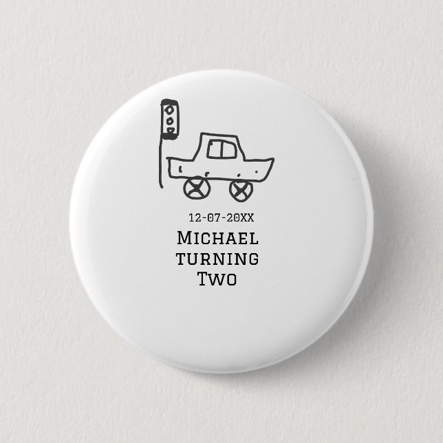 Badge Rond 5 Cm Michael turning two birthday toy car traffic light (Devant)